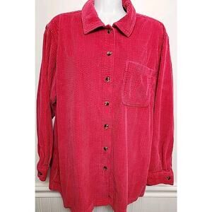 LL Bean Wide Whale Corduroy Button L/S Shirt Top Womens L Shacket Pink Cotton